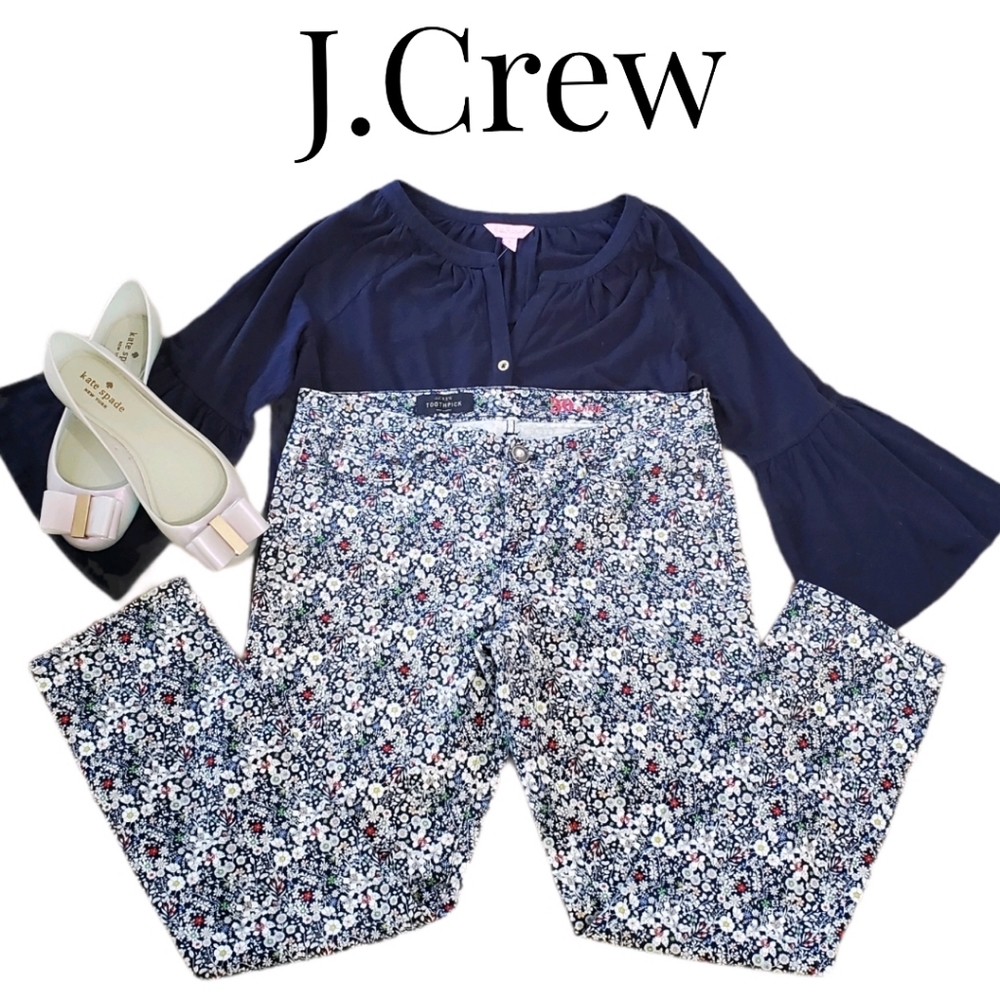 J. Crew Floral Ankle Jeans - Blue and White